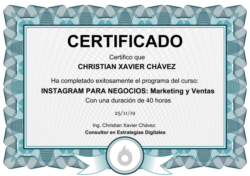 Certificado del Curso Instagram para Negocios